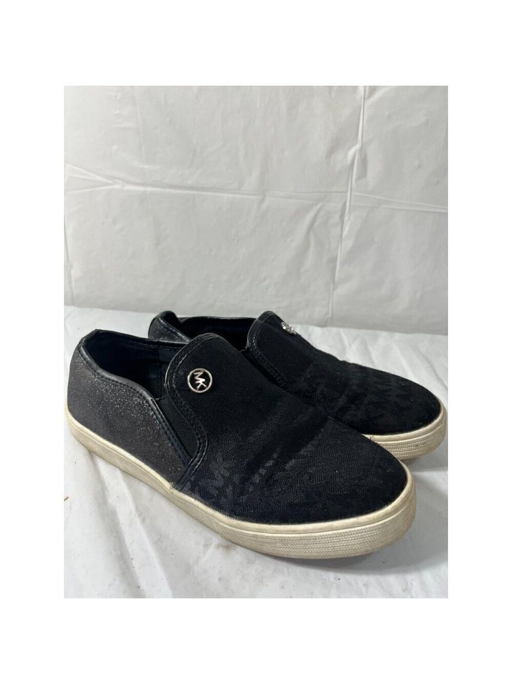 Michael Kors Black/Gray MK Logo Slip On Womens 5 M Leather Comfort Flats